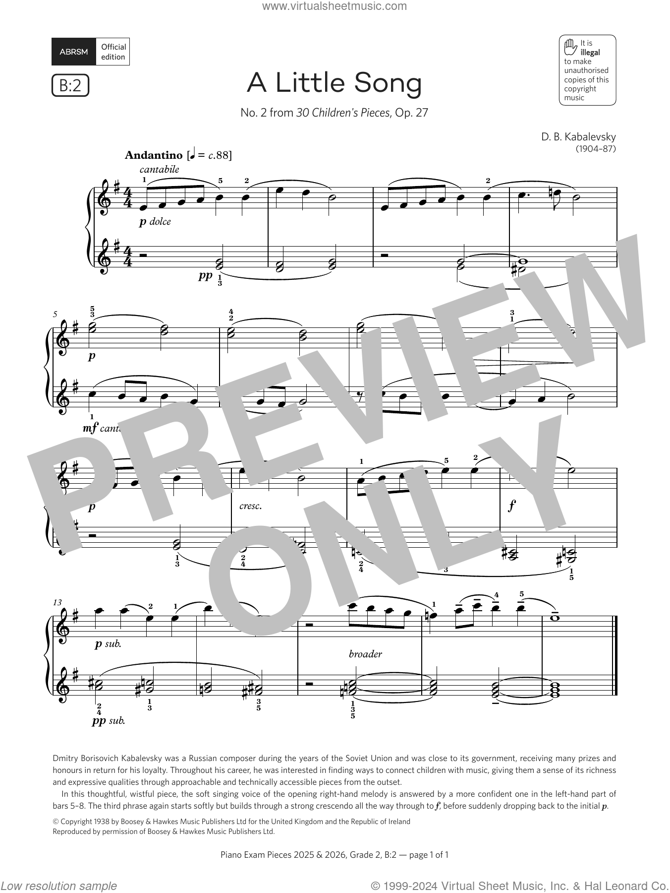 A Little Song (Grade 2, list B2, from the ABRSM Piano Syllabus 2025 and ...