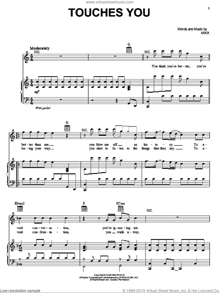 Touches You sheet music for voice, piano or guitar (PDF)