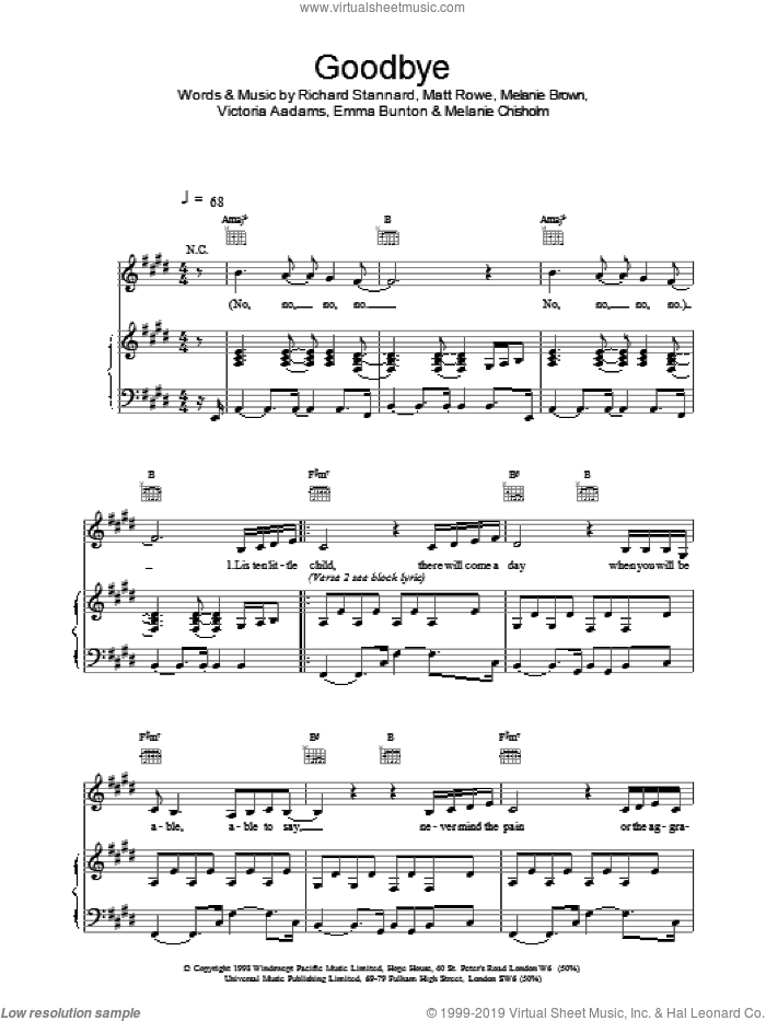 The Spice Girls Goodbye sheet music for voice, piano or guitar