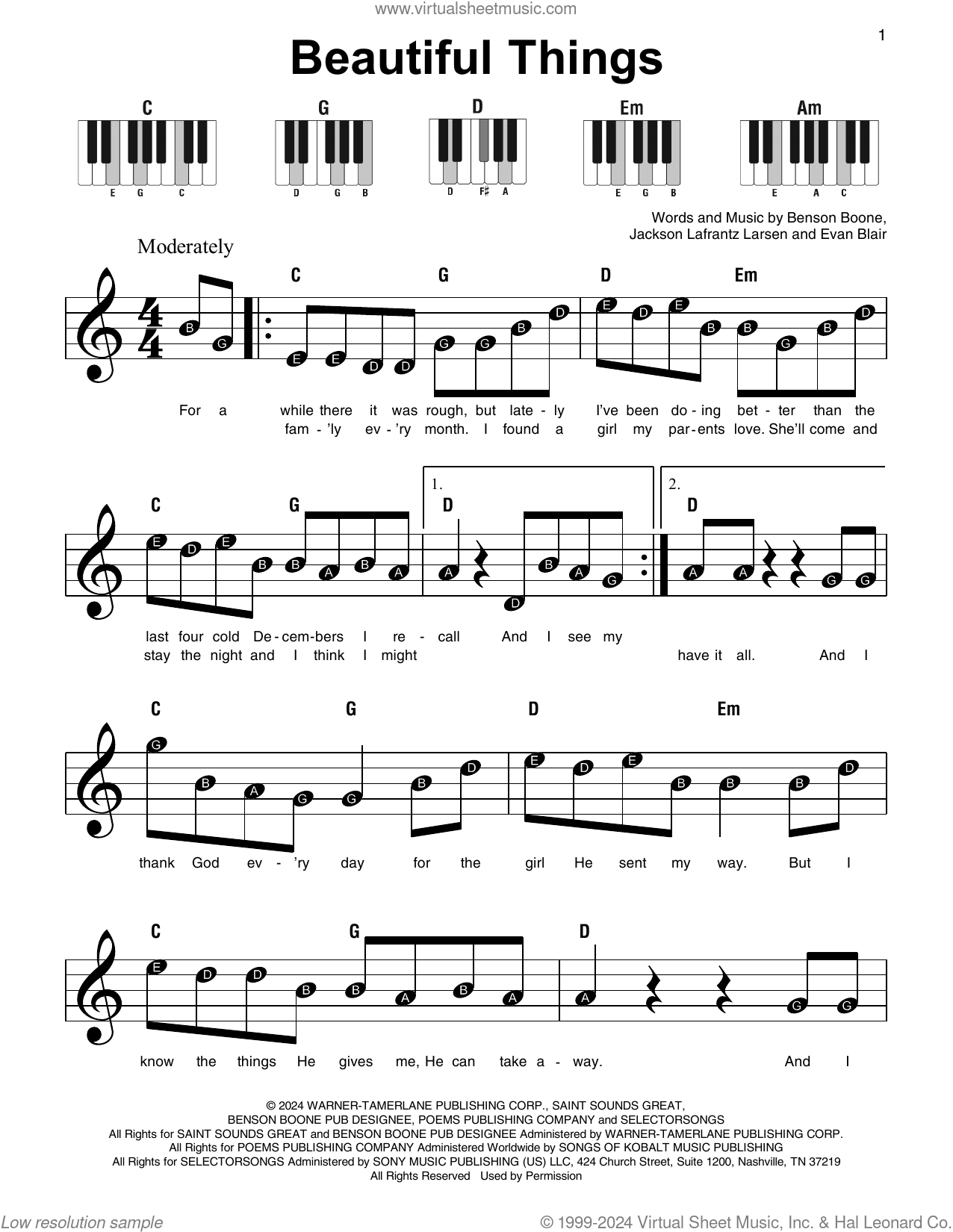 Beautiful Things sheet music (beginner version 2) for piano solo