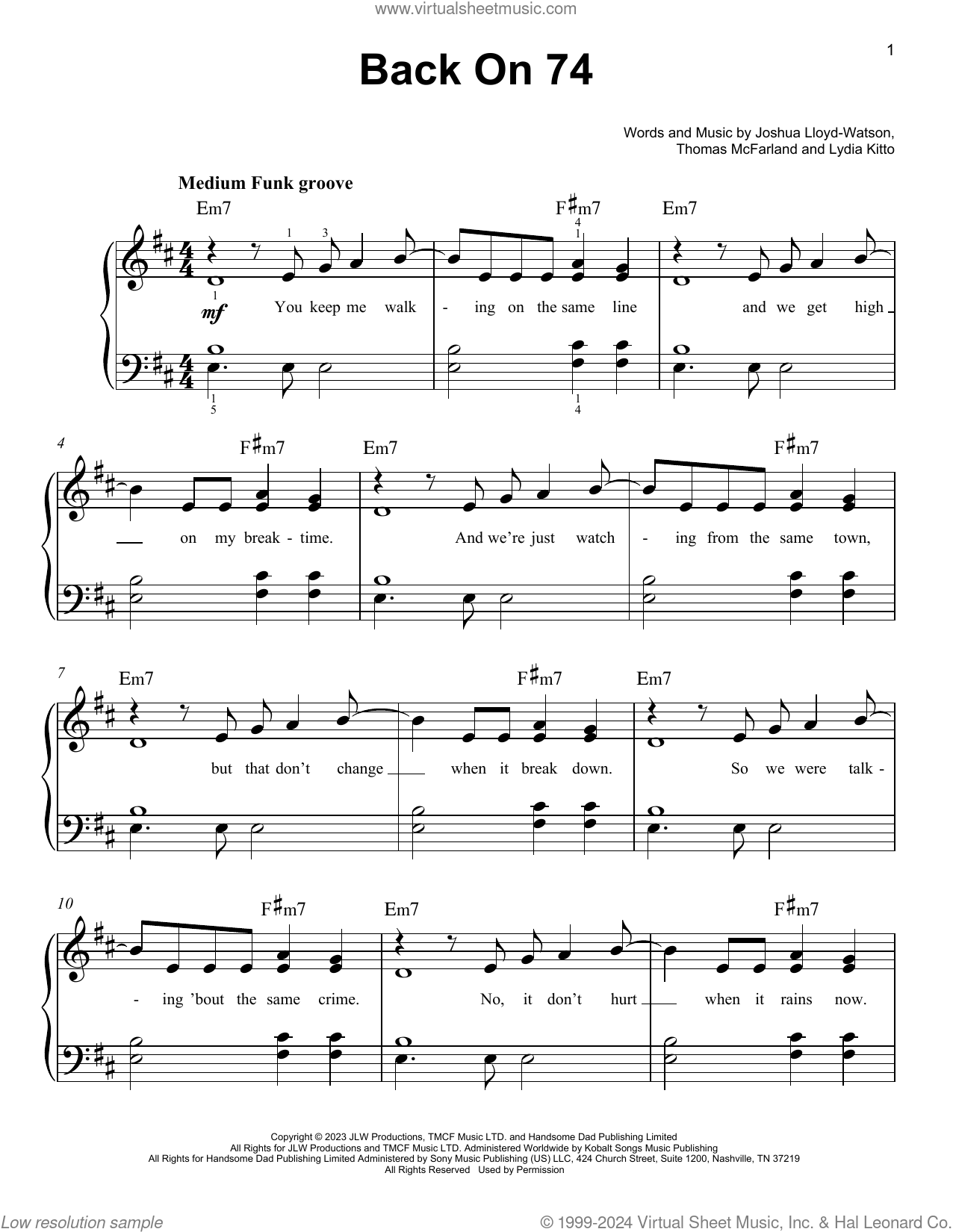 Back On 74 sheet music for piano solo (PDF-interactive)