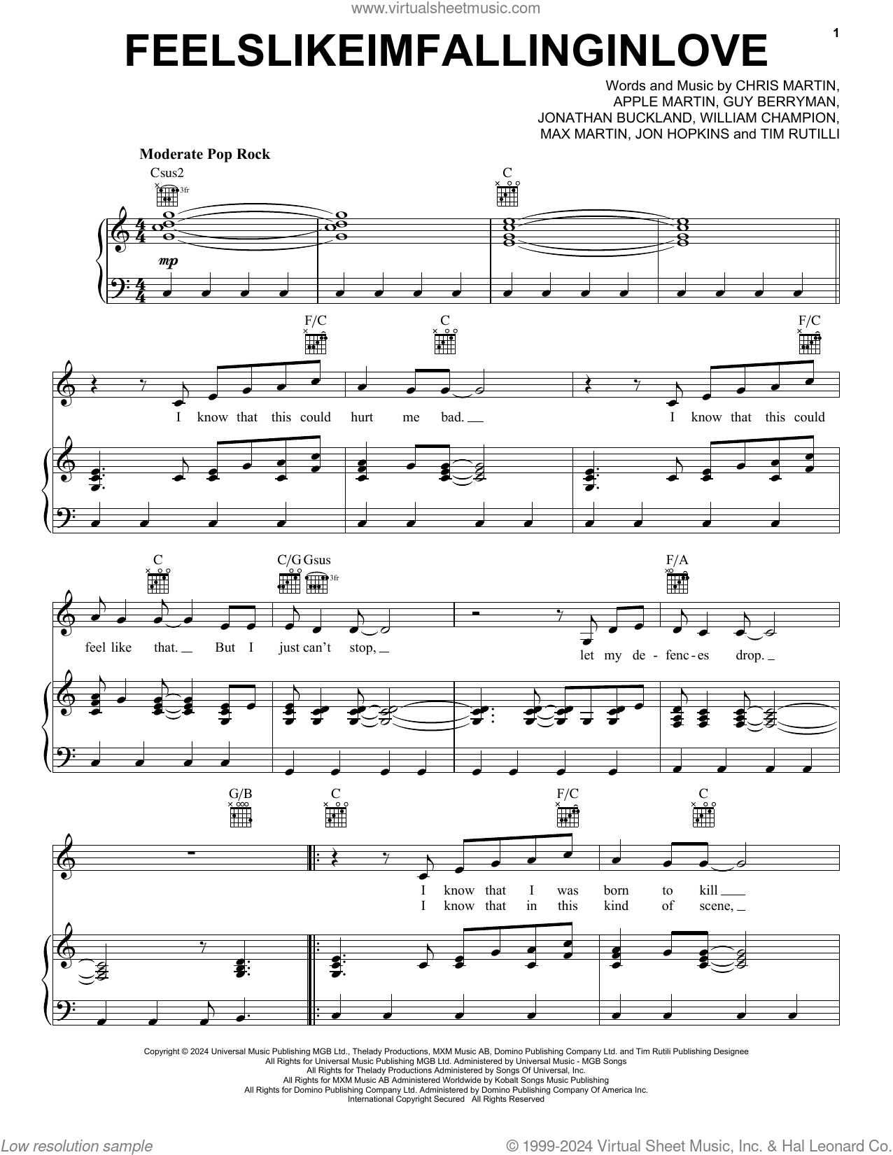 feelslikeimfallinginlove sheet music for voice, piano or guitar