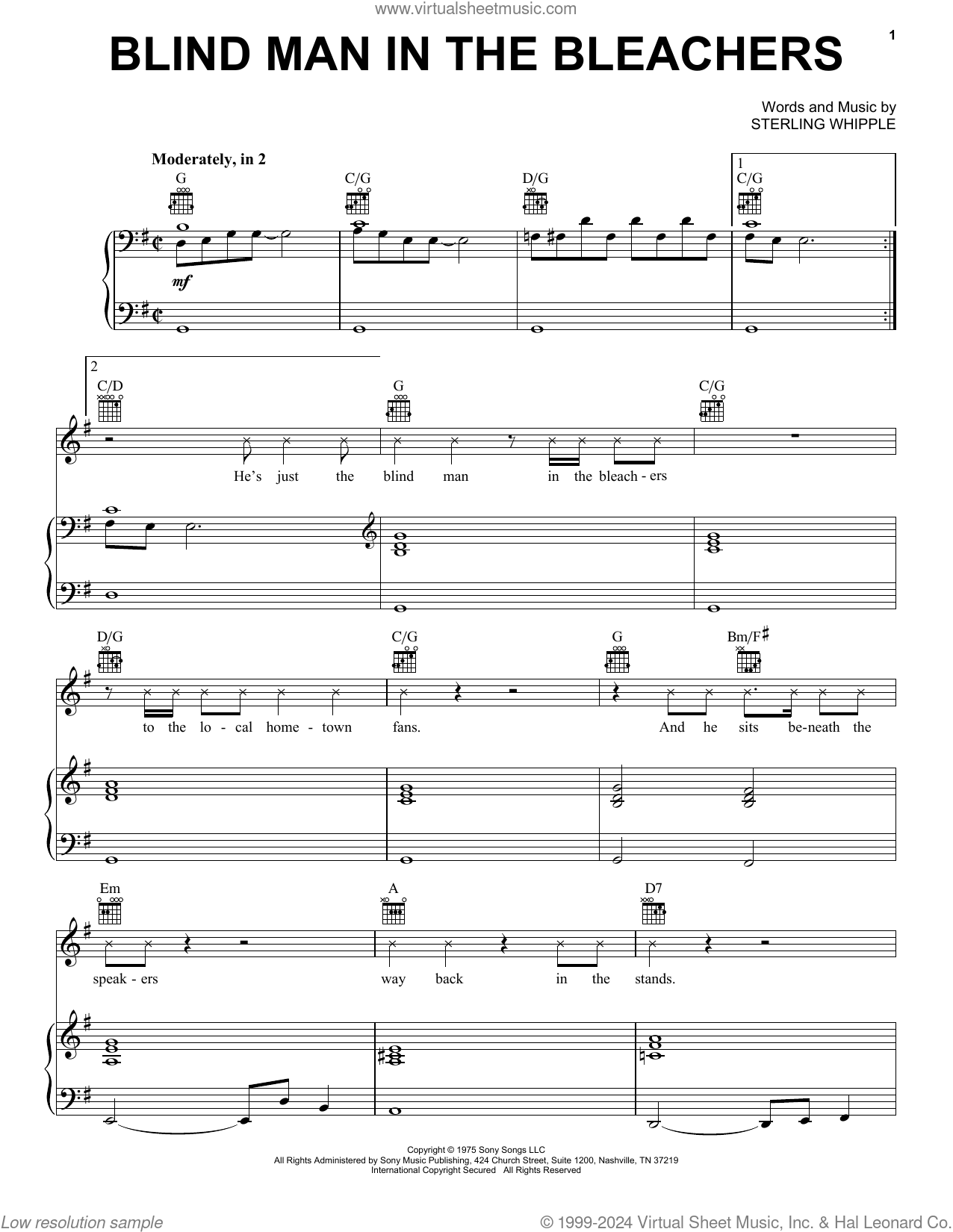 Blind Man In The Bleachers sheet music for voice, piano or guitar
