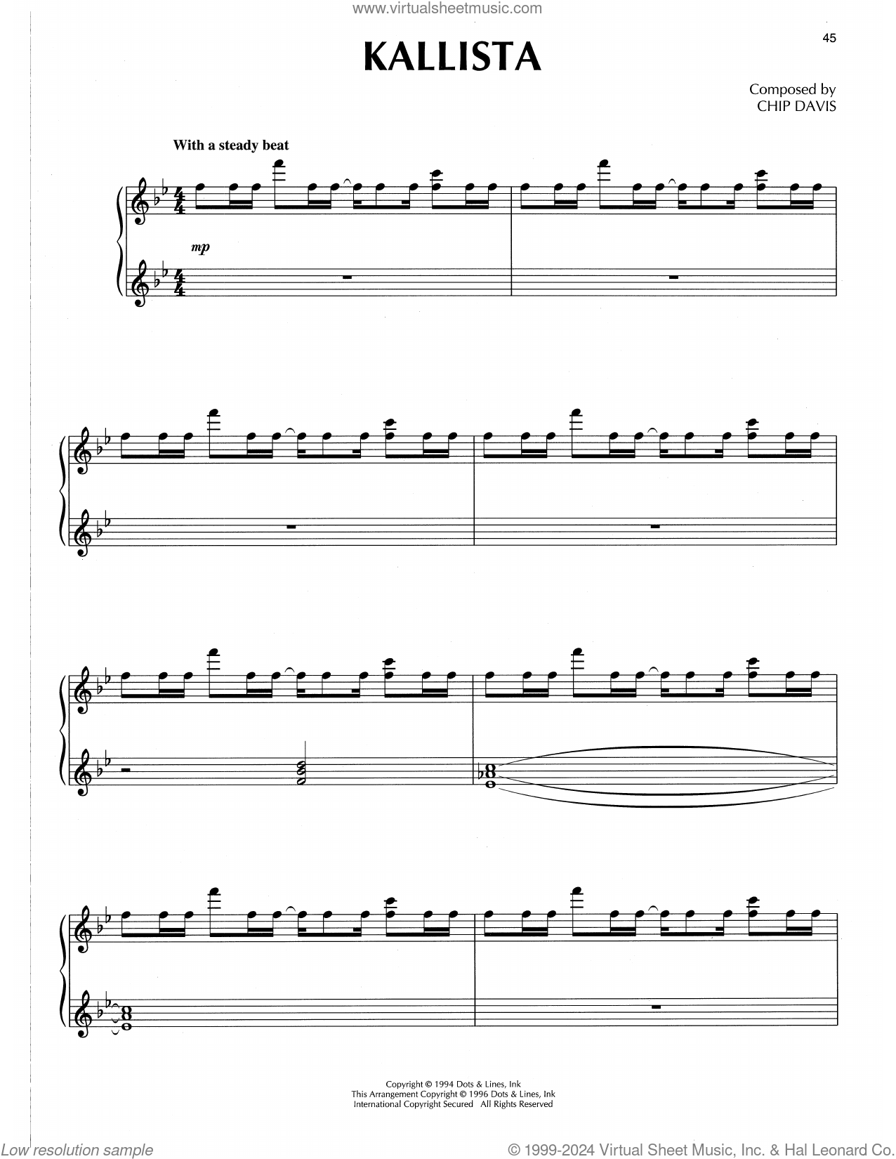 Kallista sheet music for piano solo (PDF)