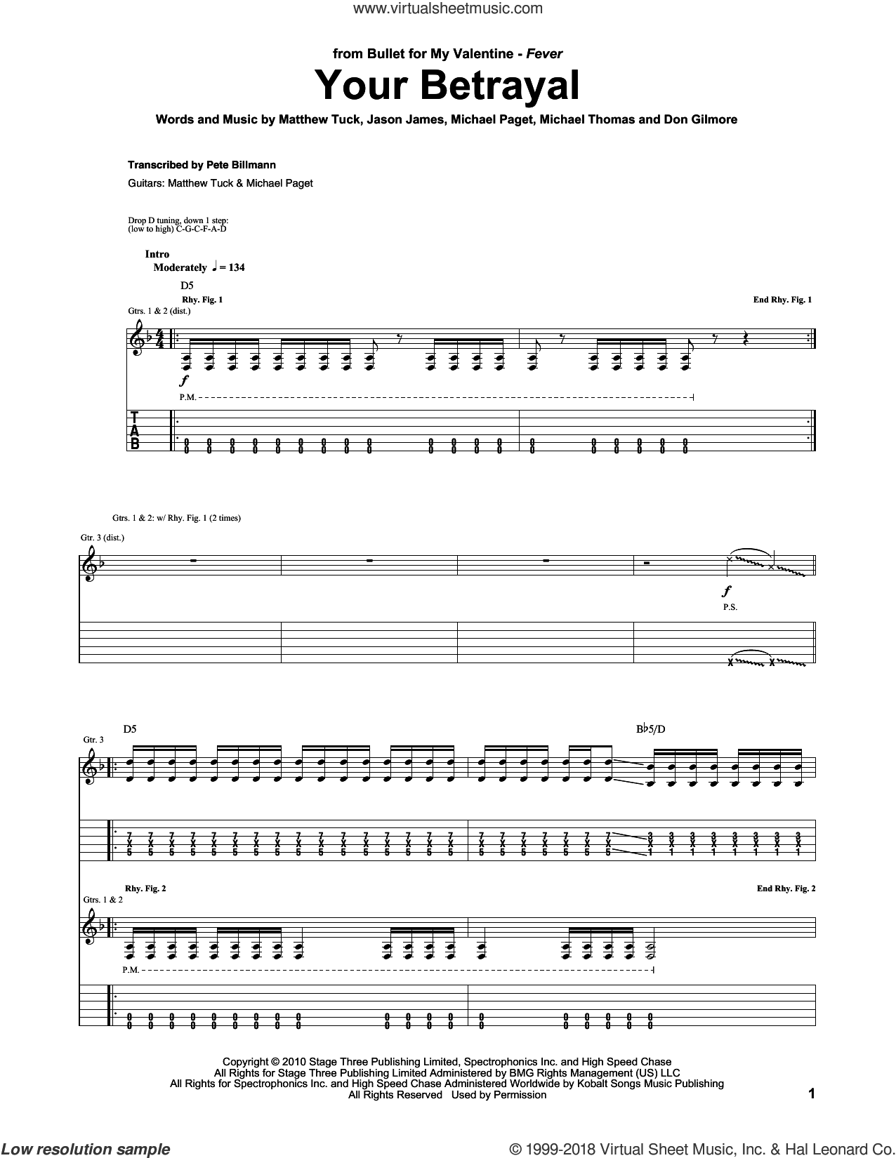 Your Betrayal sheet music for guitar (tablature) (PDF)