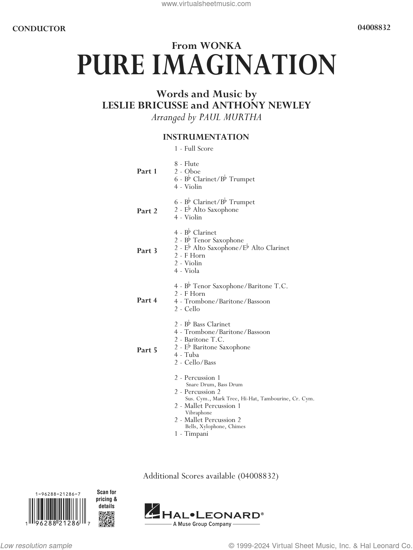 Pure Imagination (from Wonka) (arr. Paul Murtha) sheet music (complete ...