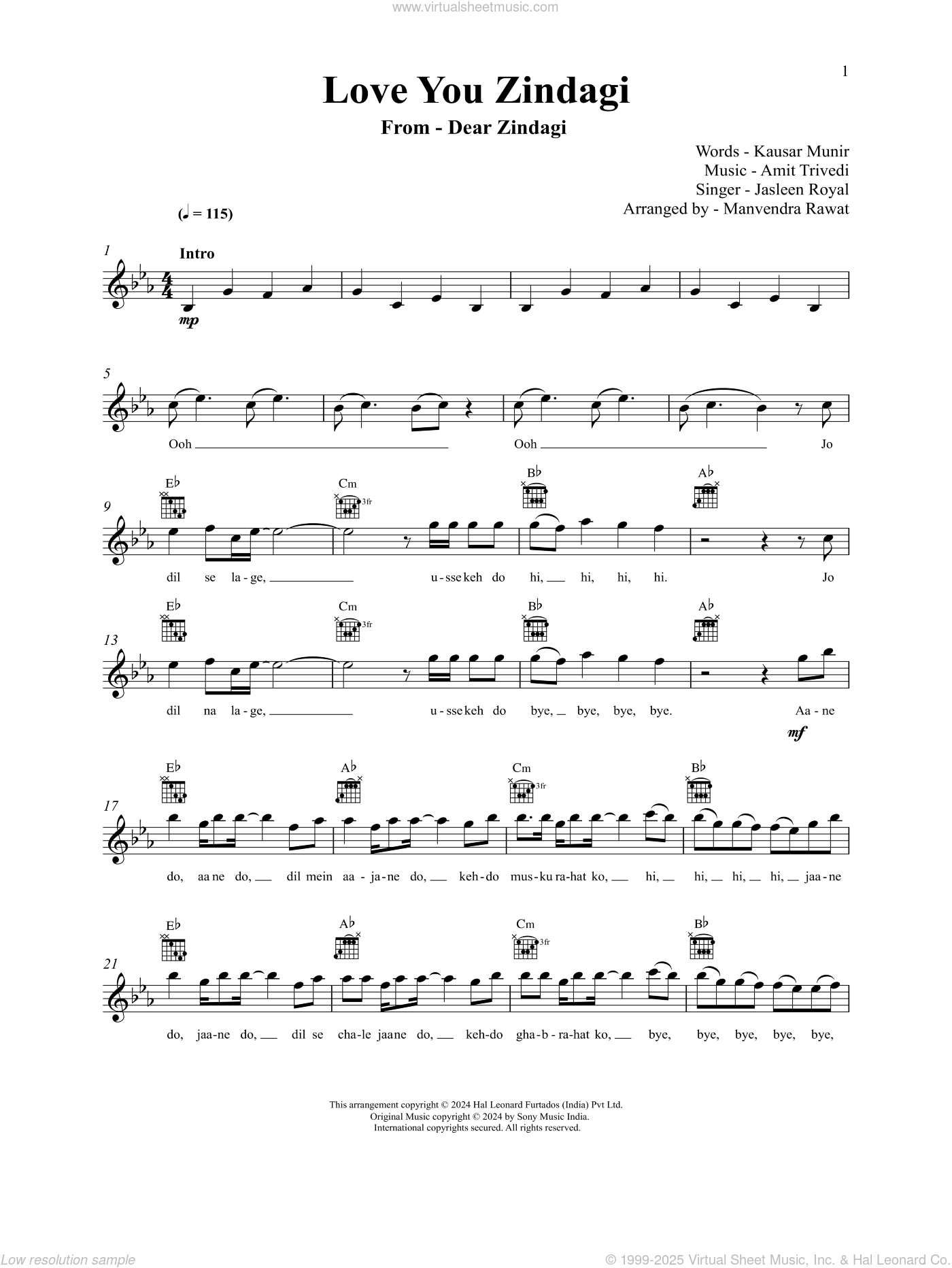 Love You Zindagi (from Dear Zindagi) sheet music (fake book)