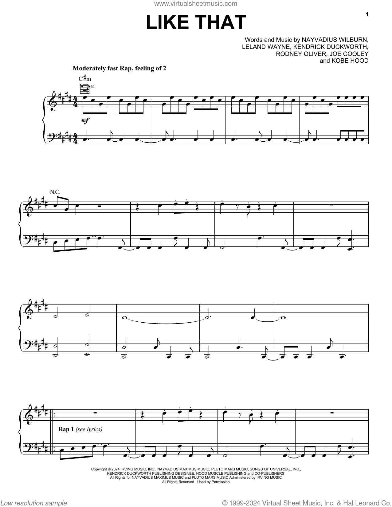 Like That sheet music for voice, piano or guitar (PDF)