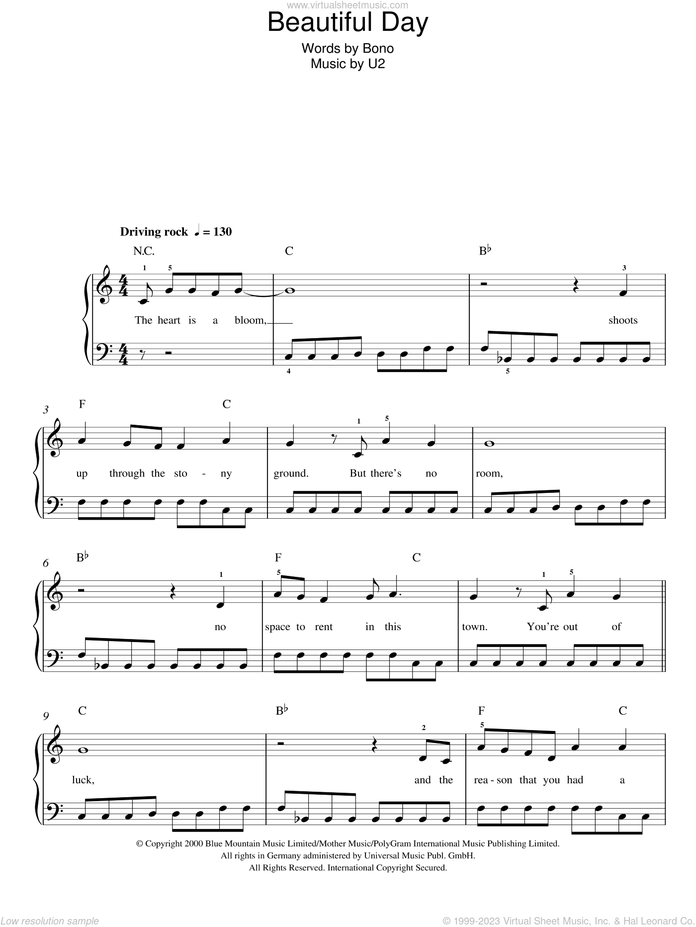 U2 Beautiful Day Easy Sheet Music For Piano Solo Pdf