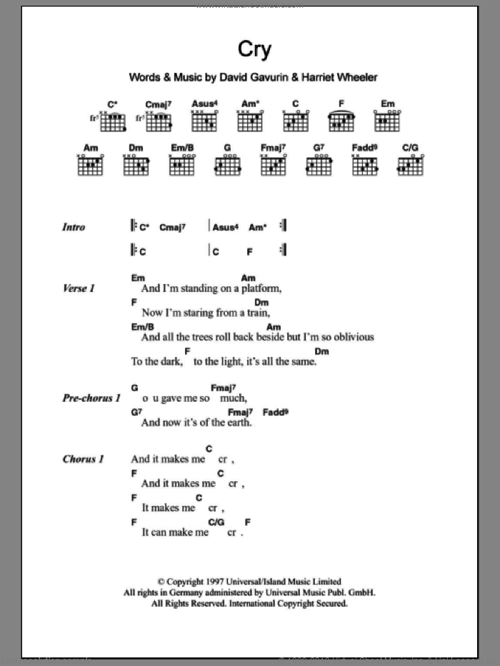 Cry sheet music for guitar (chords) (PDF)