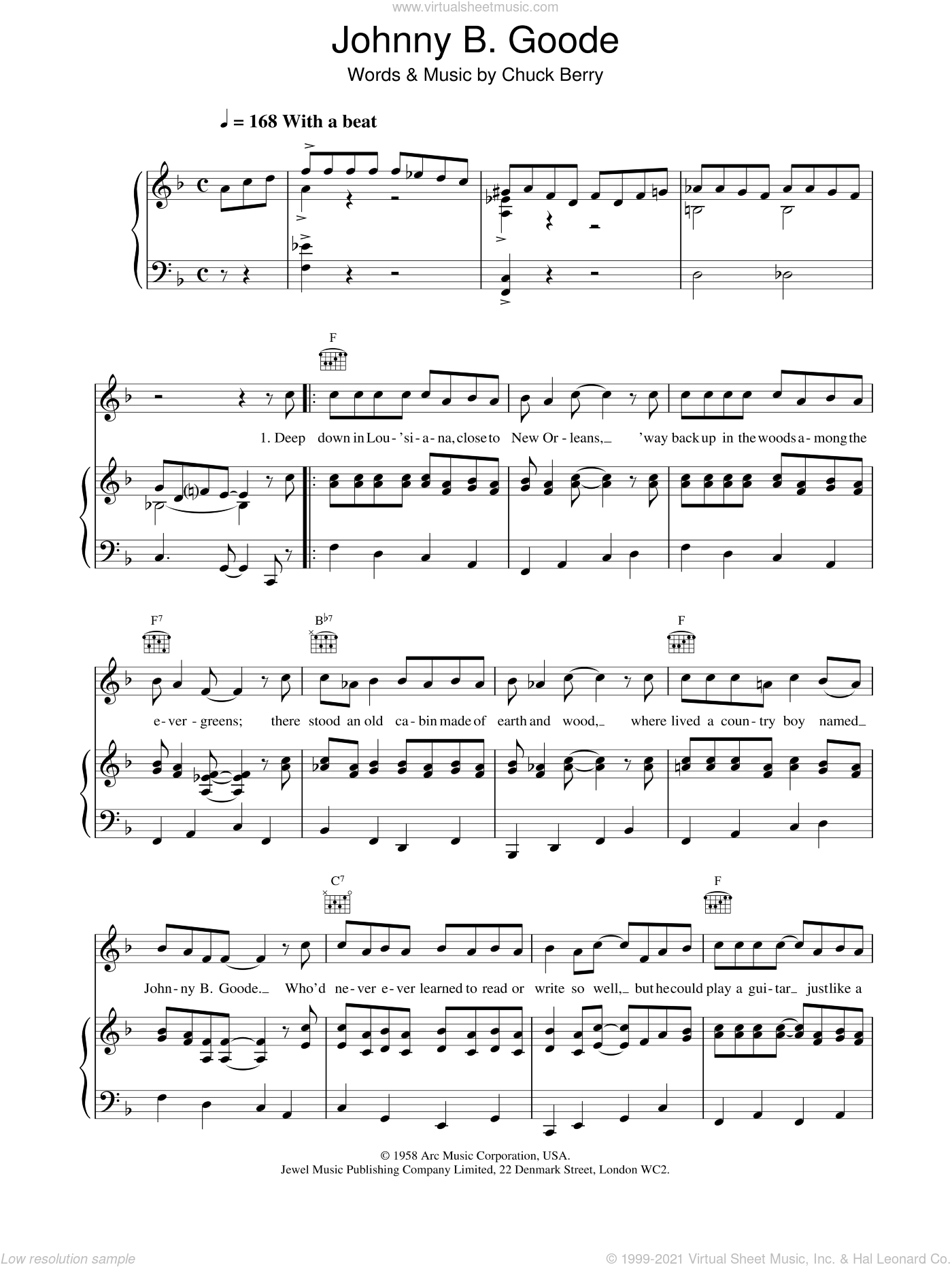 Berry Johnny B Goode Sheet Music For Voice Piano Or Guitar