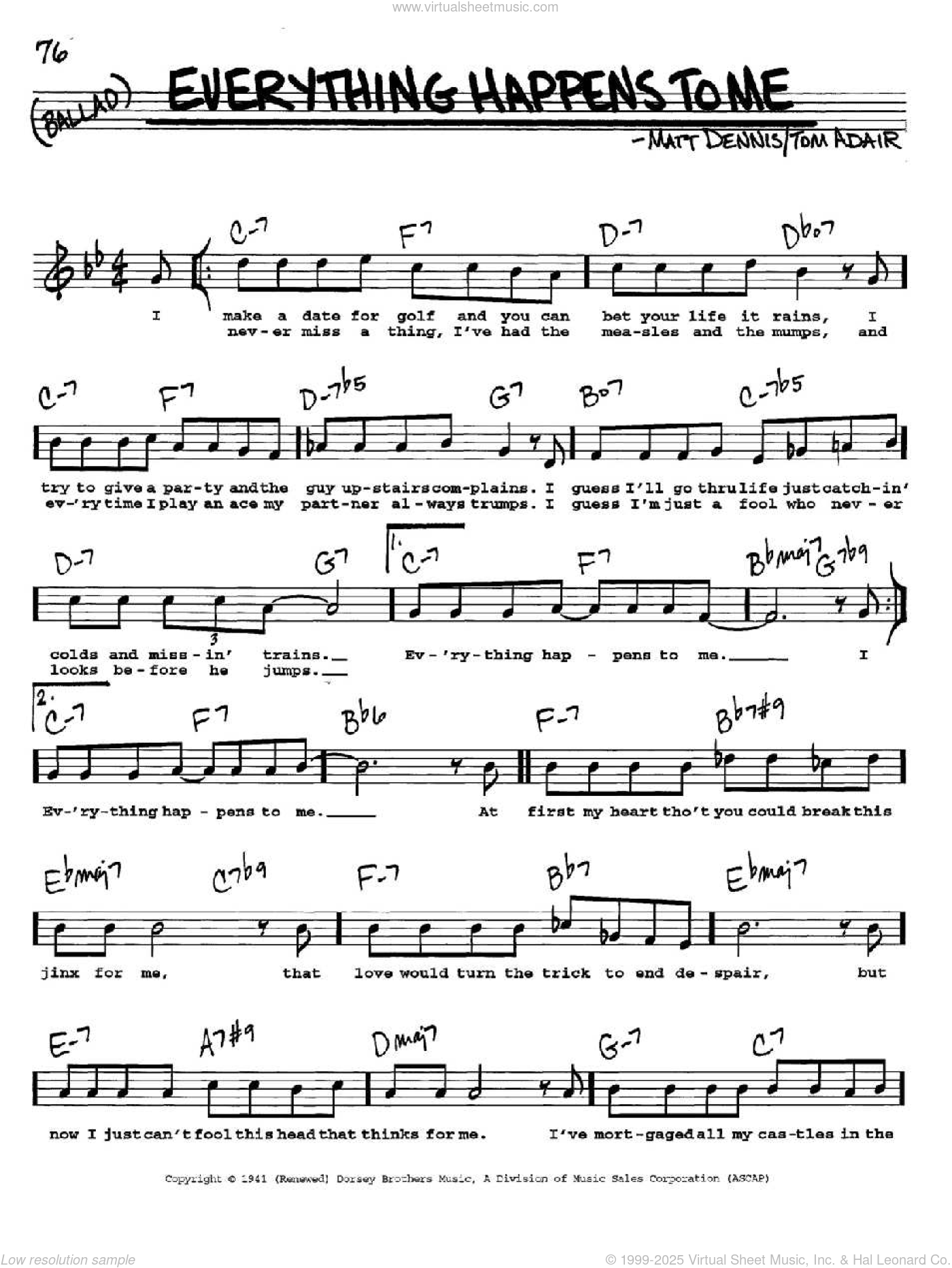 Everything Happens To Me sheet music (real book with lyrics)