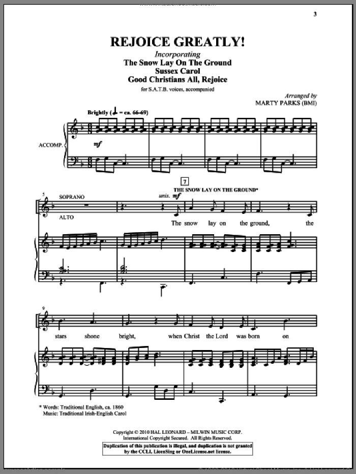 Parks Rejoice Greatly Sheet Music For Choir Satb Soprano Alto Tenor Bass