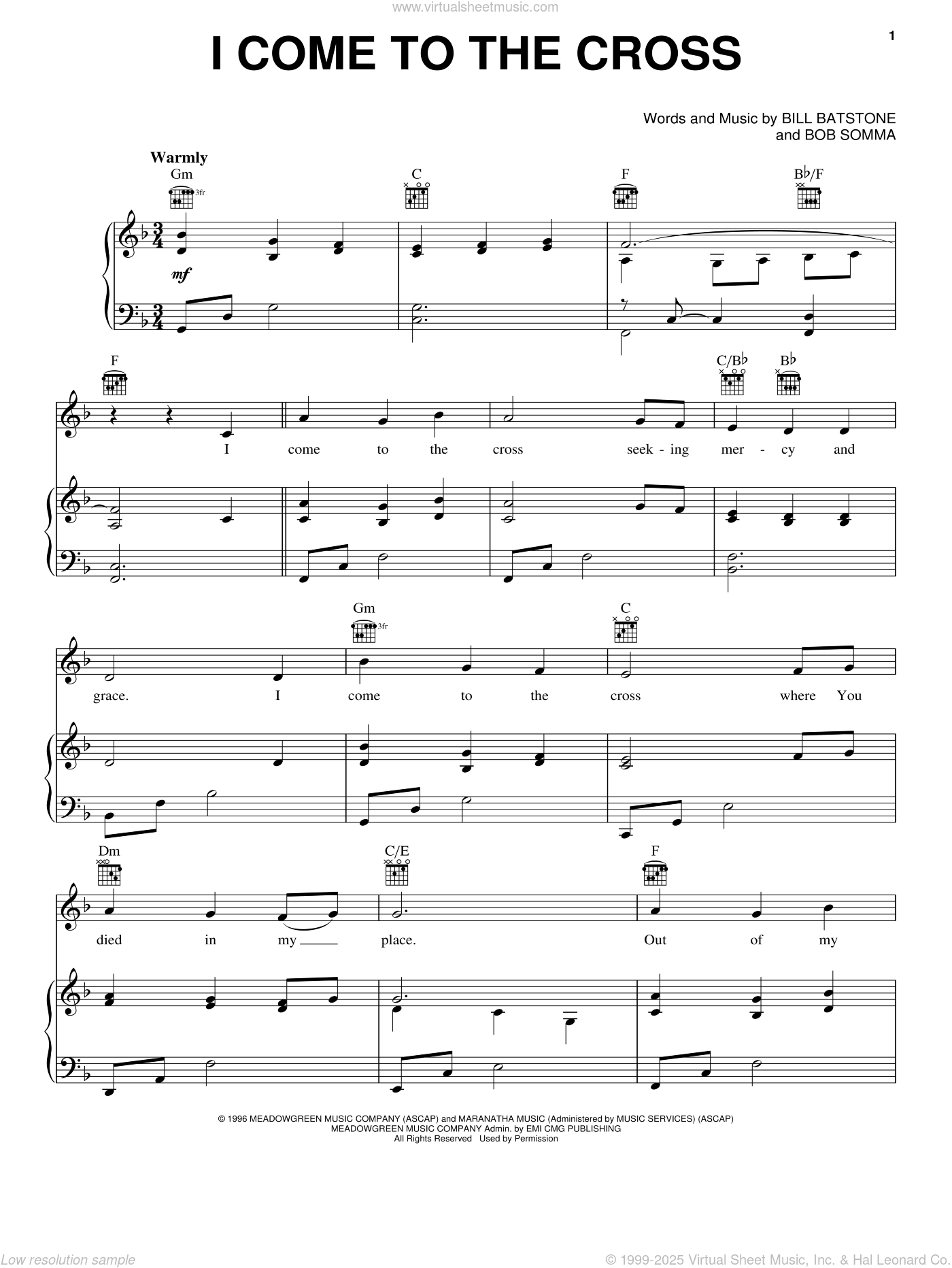 I Come To The Cross sheet music for voice, piano or guitar (PDF)