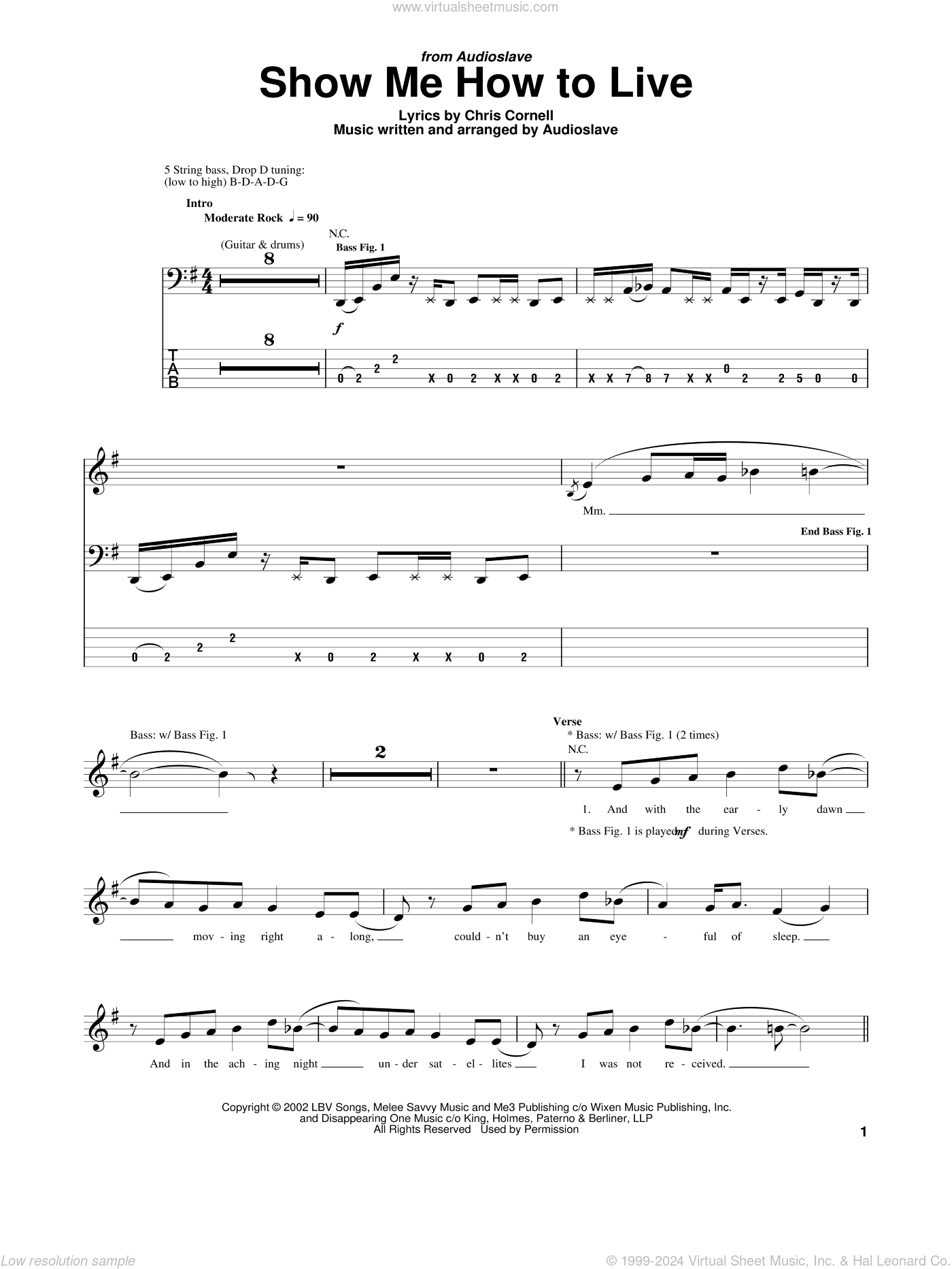 Audioslave Show Me How To Live Bass Tab in E Minor - Download