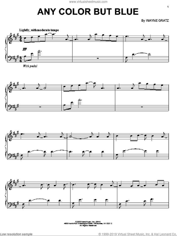 Any Color But Blue Sheet Music For Piano Solo (pdf-interactive)