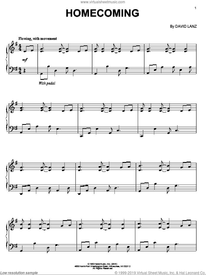 Lanz - Homecoming sheet music for piano solo (PDF-interactive)