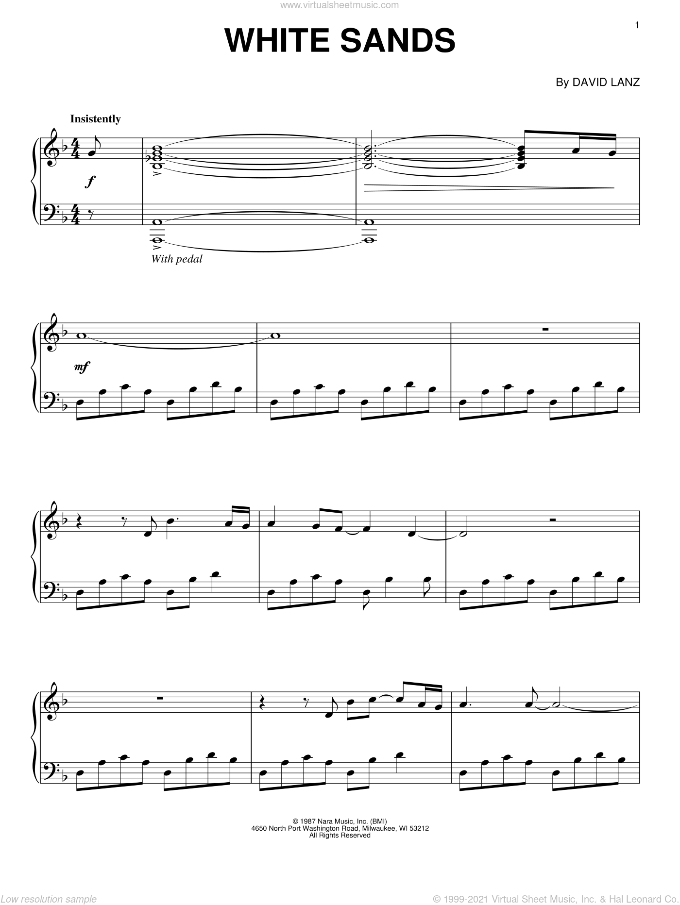 Lanz White Sands Sheet Music For Piano Solo Pdf