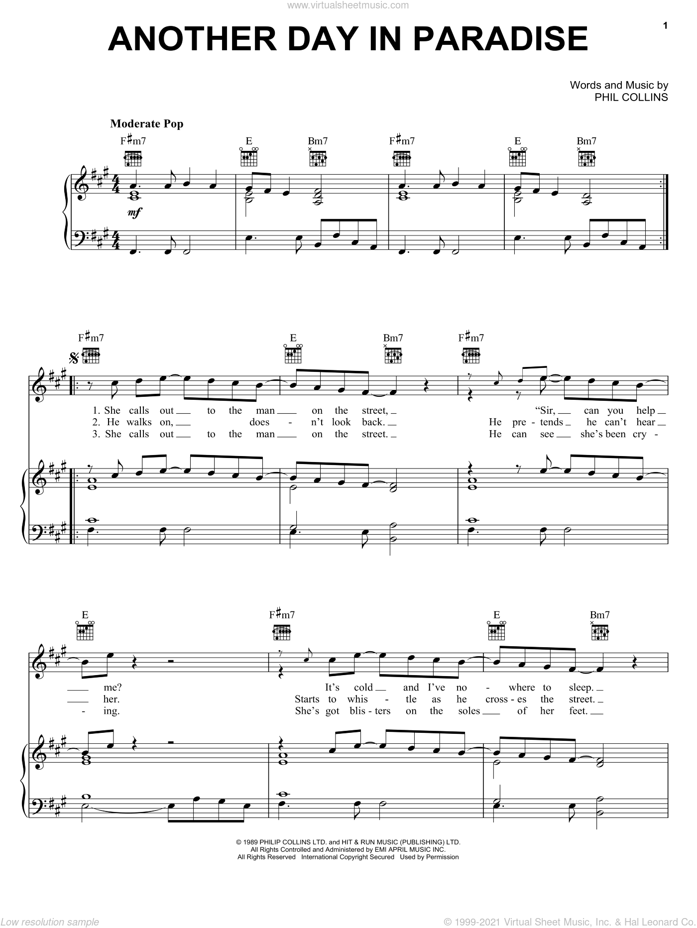 Collins Another Day In Paradise Sheet Music For Voice Piano Or Guitar