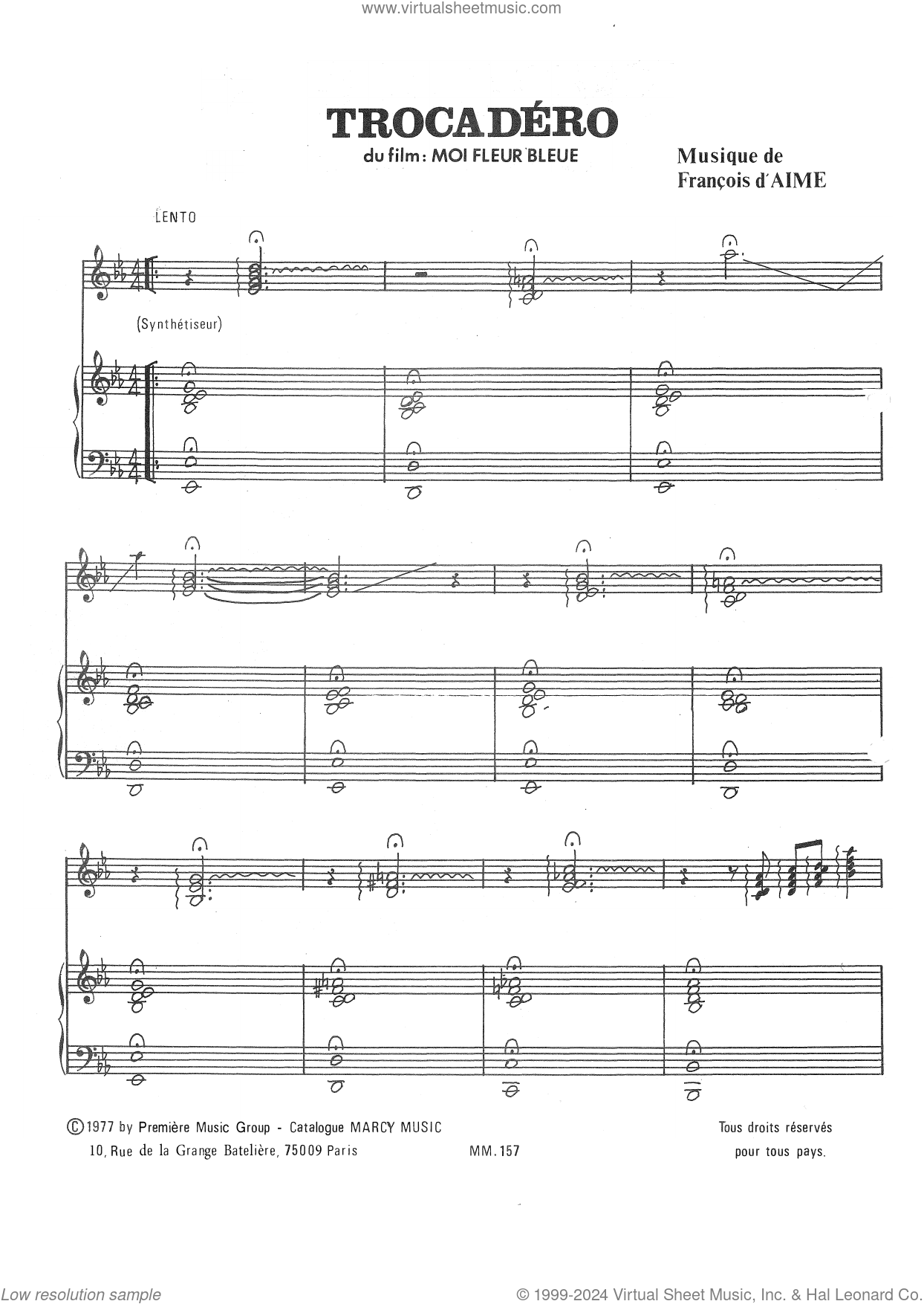 Trocadero (for Synthesizer) sheet music for keyboard or piano