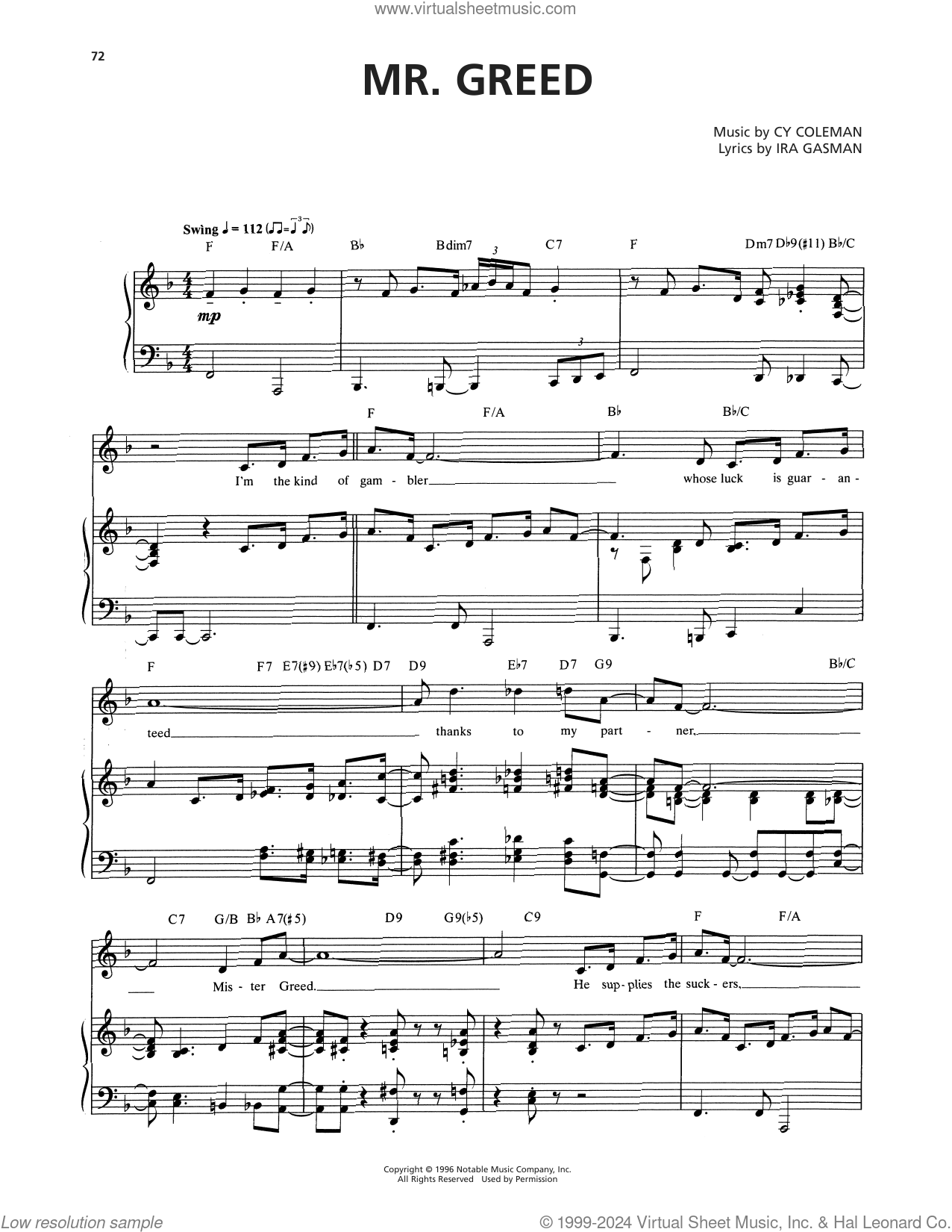 Mr. Greed (from The Life) sheet music for voice and piano (PDF)