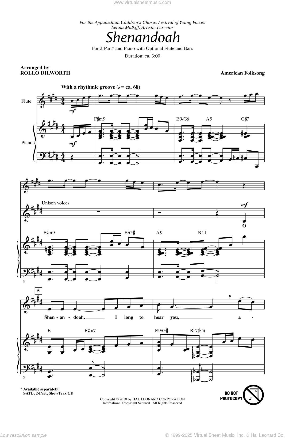 Shenandoah sheet music for choir (2-Part) (PDF)
