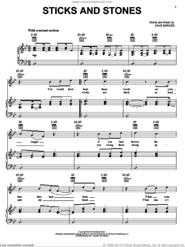 Dave Barnes: Sticks And Stones sheet music for voice, piano or guitar