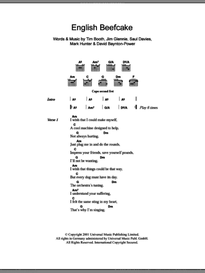 English Beefcake sheet music for guitar (chords) (PDF)