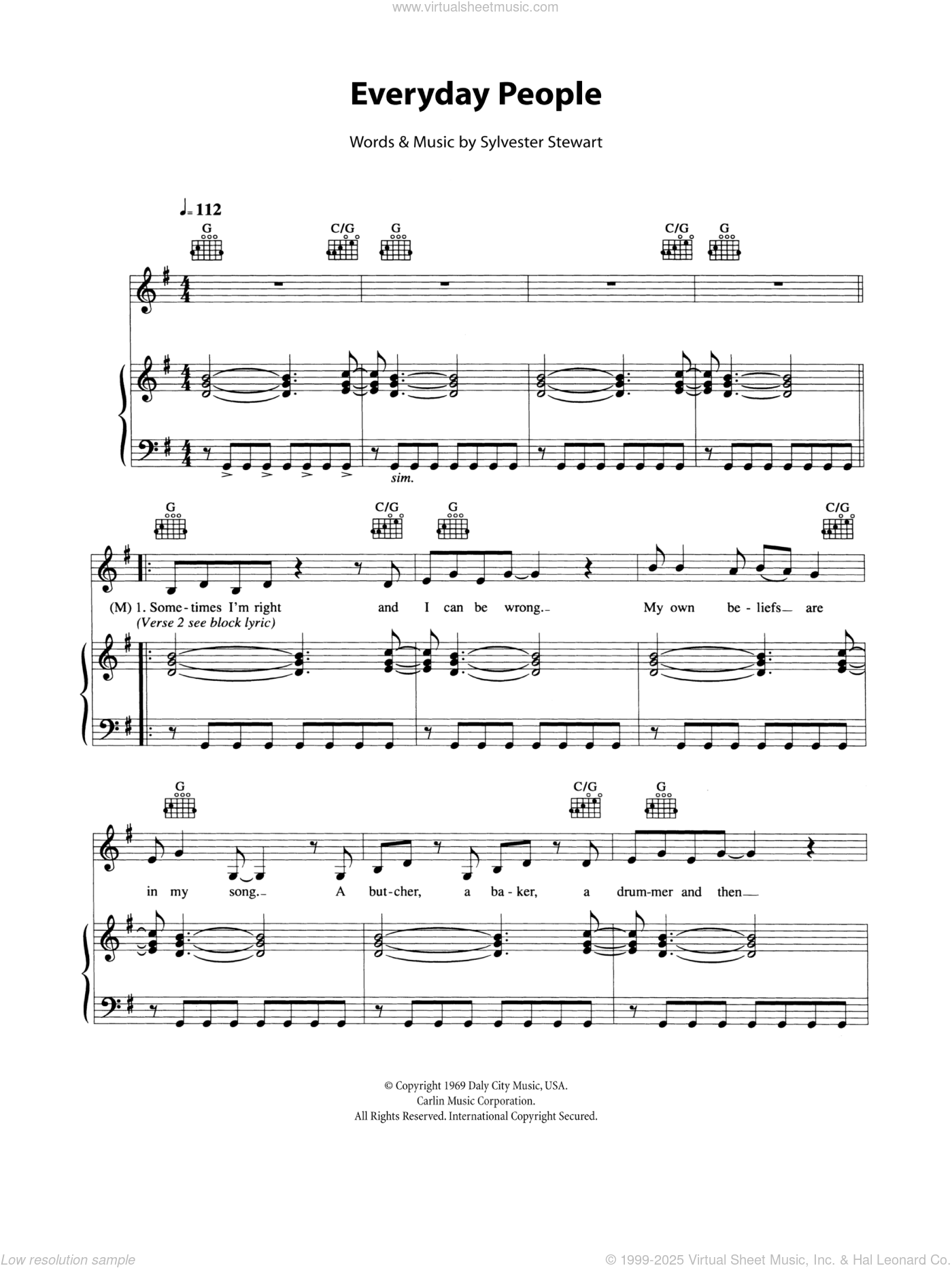 Sly And The Family Stone Everyday People Lyrics Sly And The Family Stone: Everyday People sheet music for voice, piano