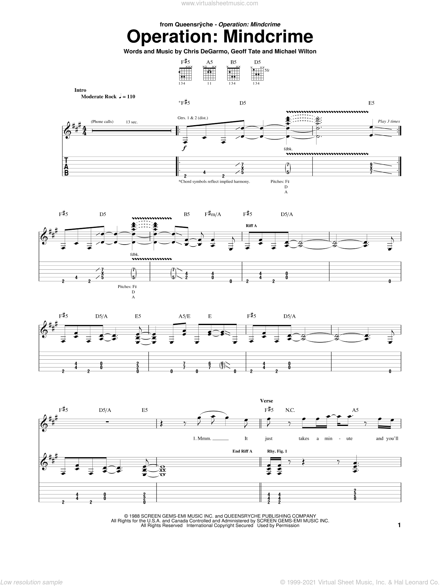 Operation: Mindcrime sheet music for guitar (tablature) (PDF)