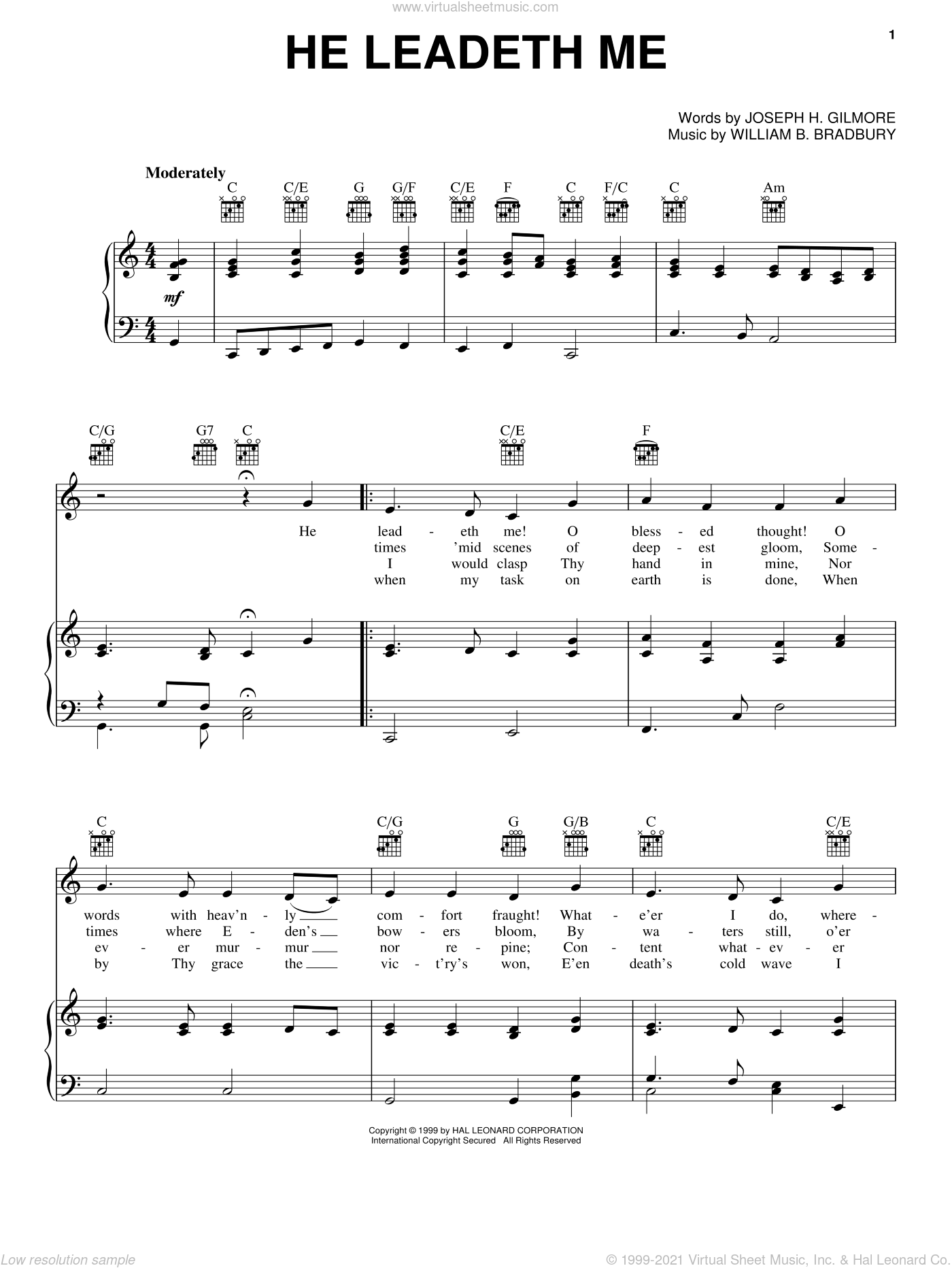 He Leadeth Me sheet music for voice, piano or guitar (PDF)