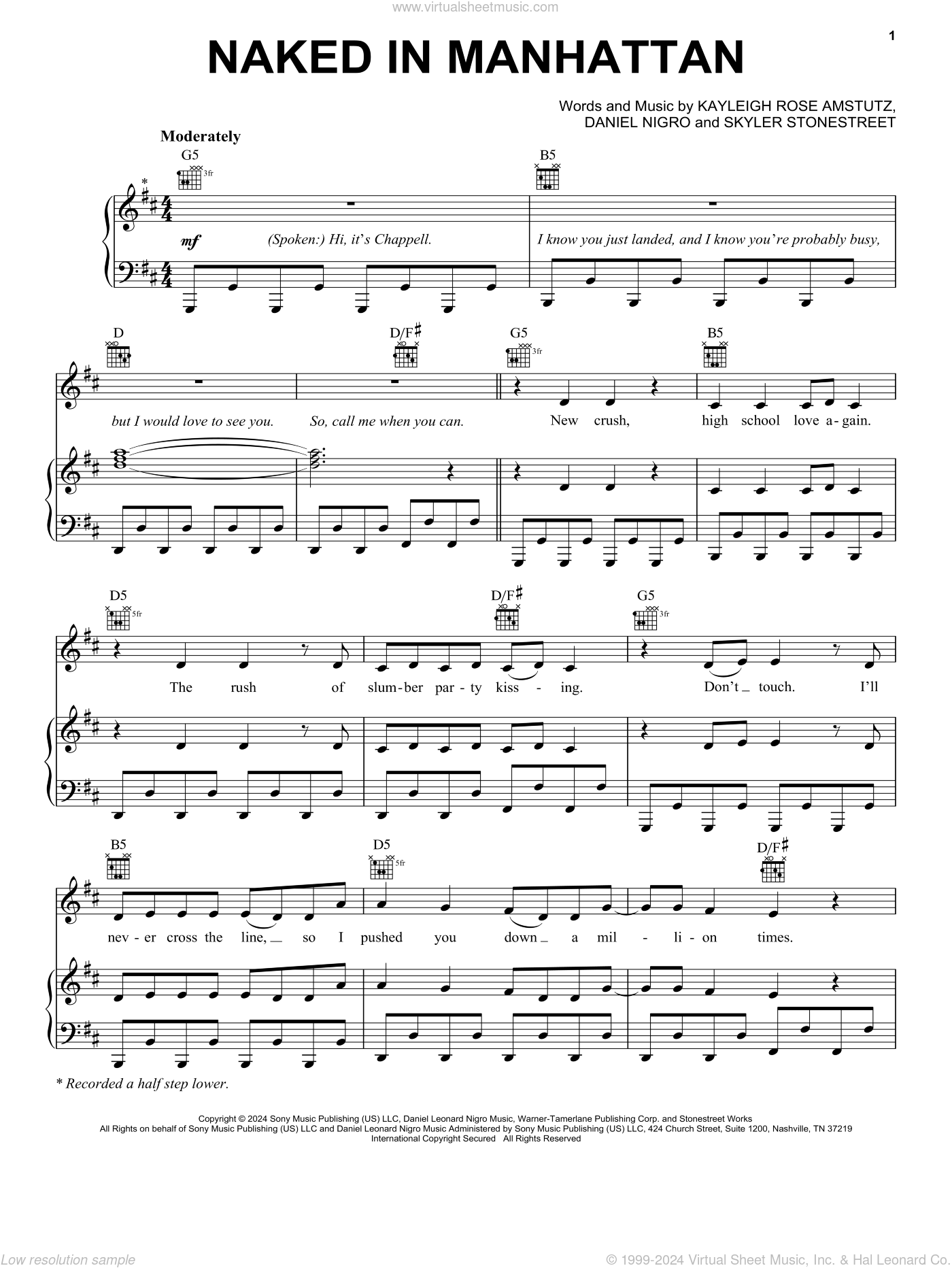Naked In Manhattan sheet music for voice, piano or guitar (PDF)