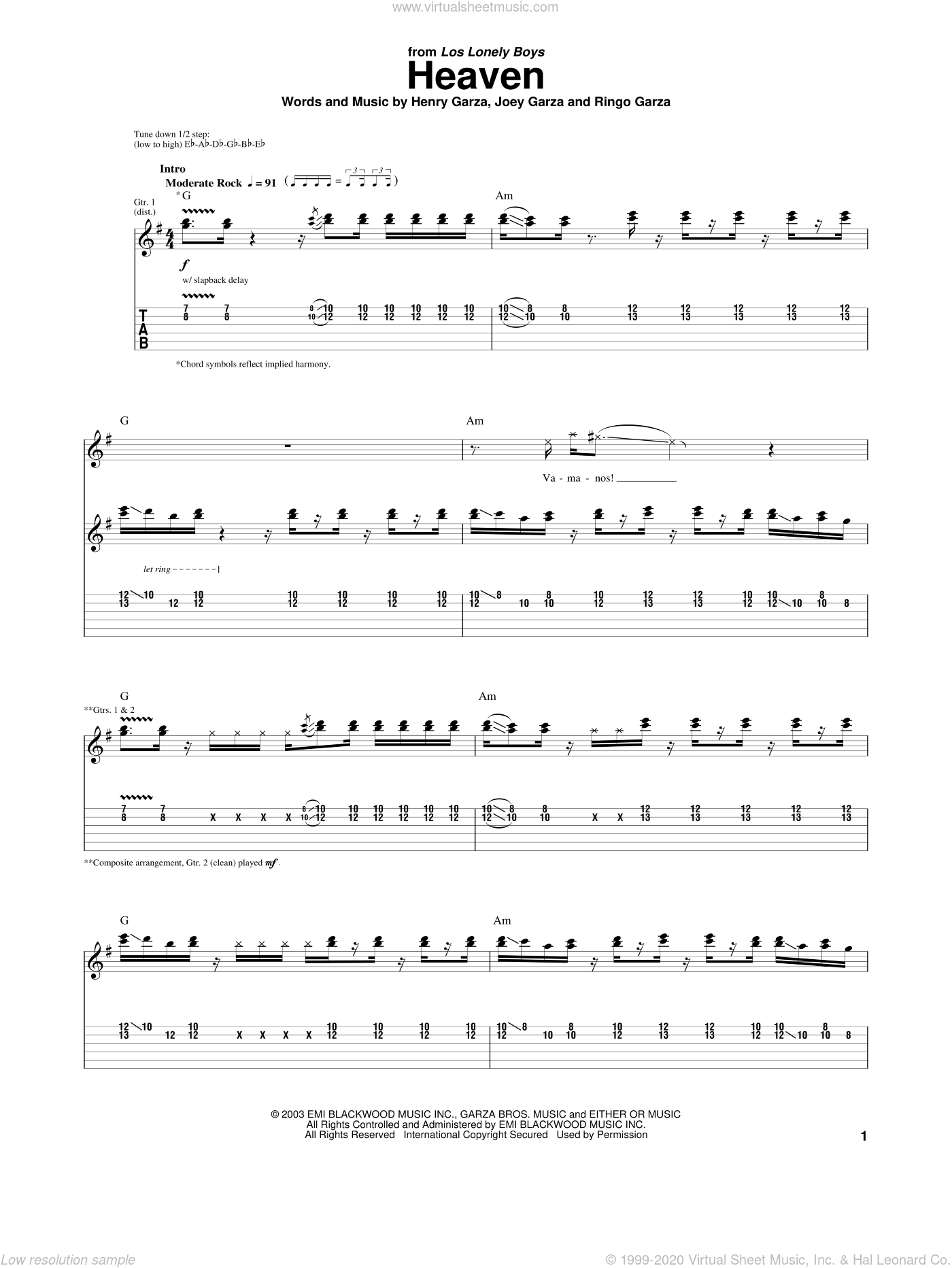 Heaven sheet music for guitar (tablature) (PDF) v2