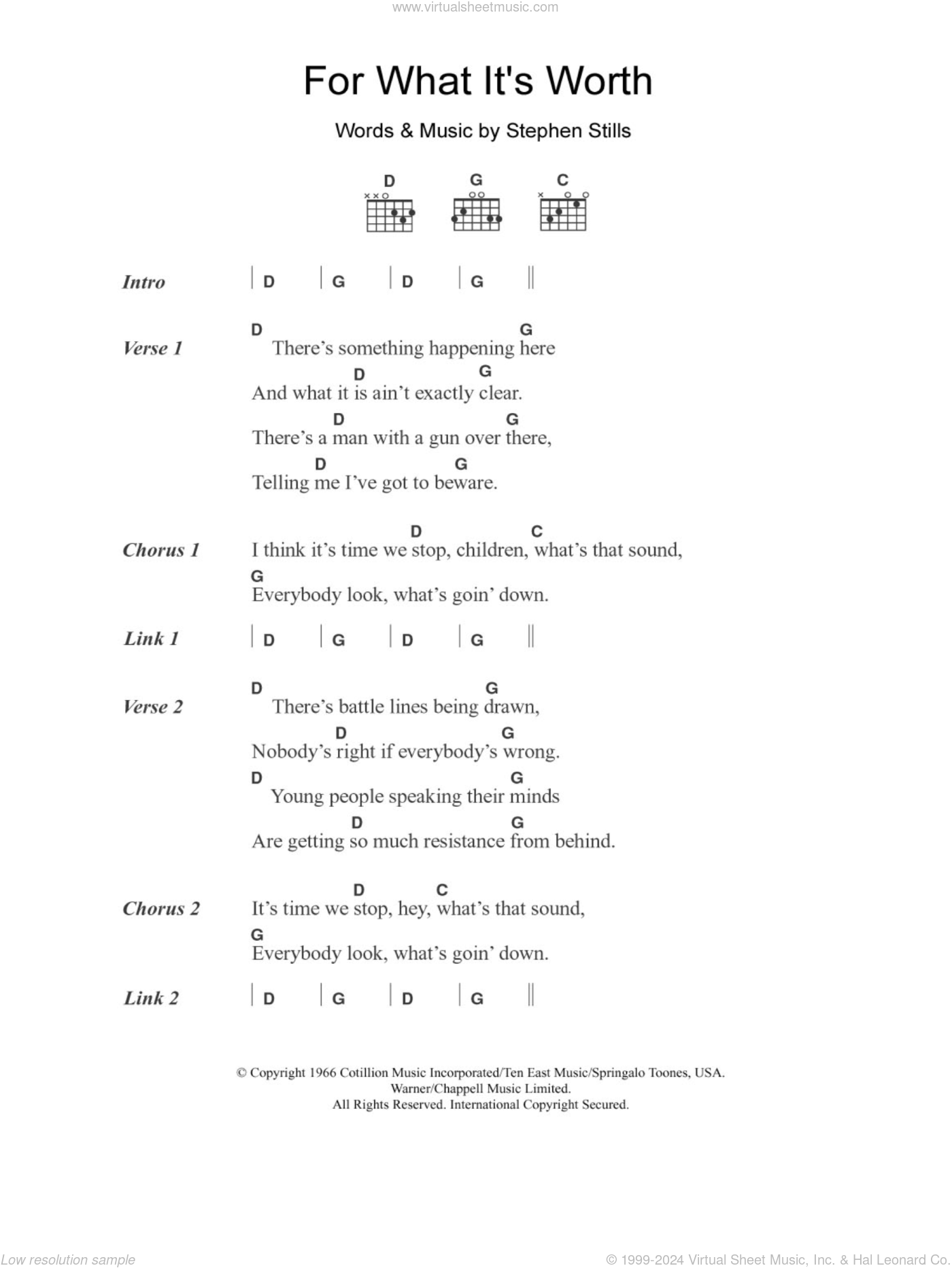 Springfield - For What It's Worth sheet music for guitar (chords)