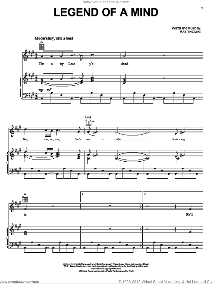 Legend Of A Mind sheet music for voice, piano or guitar (PDF)