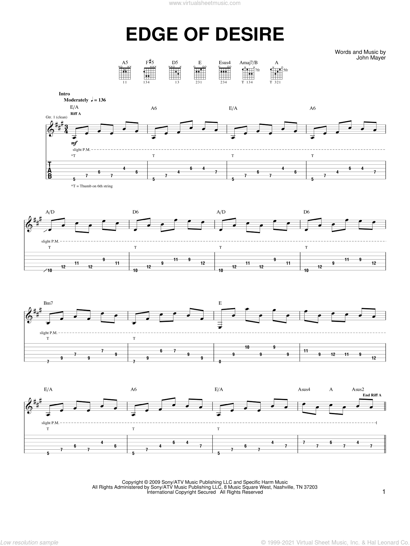 Mayer Edge Of Desire Sheet Music For Guitar Solo Chords Pdf