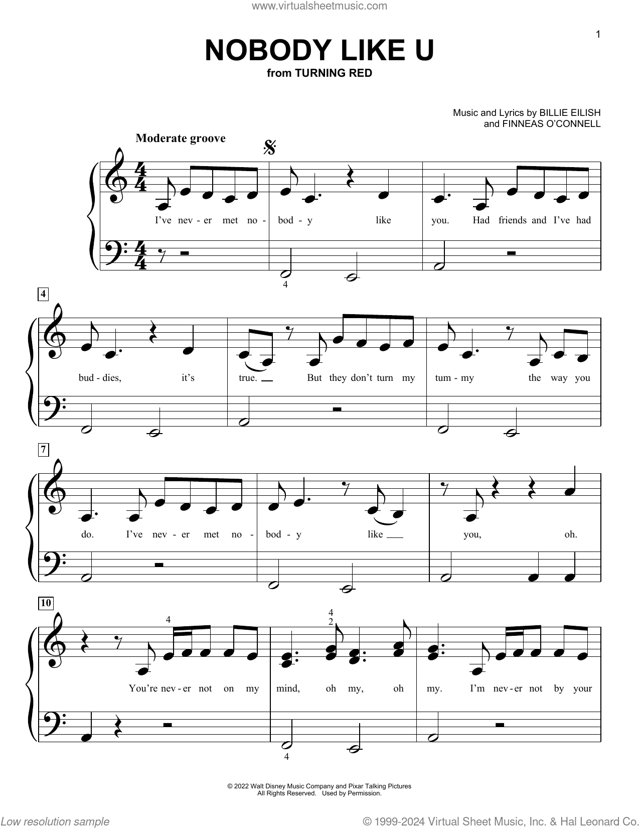 Nobody Like U (from Turning Red) sheet music for piano solo (big note book)