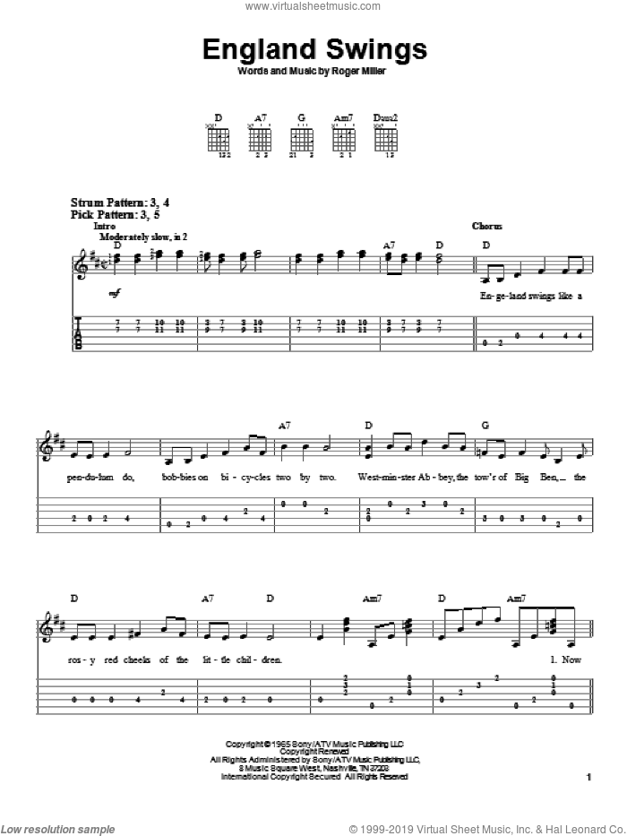 England Swings sheet music for guitar solo (easy tablature) (PDF)