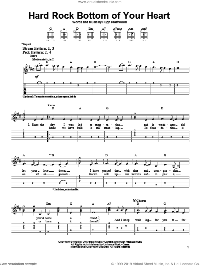 Hard Rock Bottom Of Your Heart sheet music for guitar solo (easy tablature)