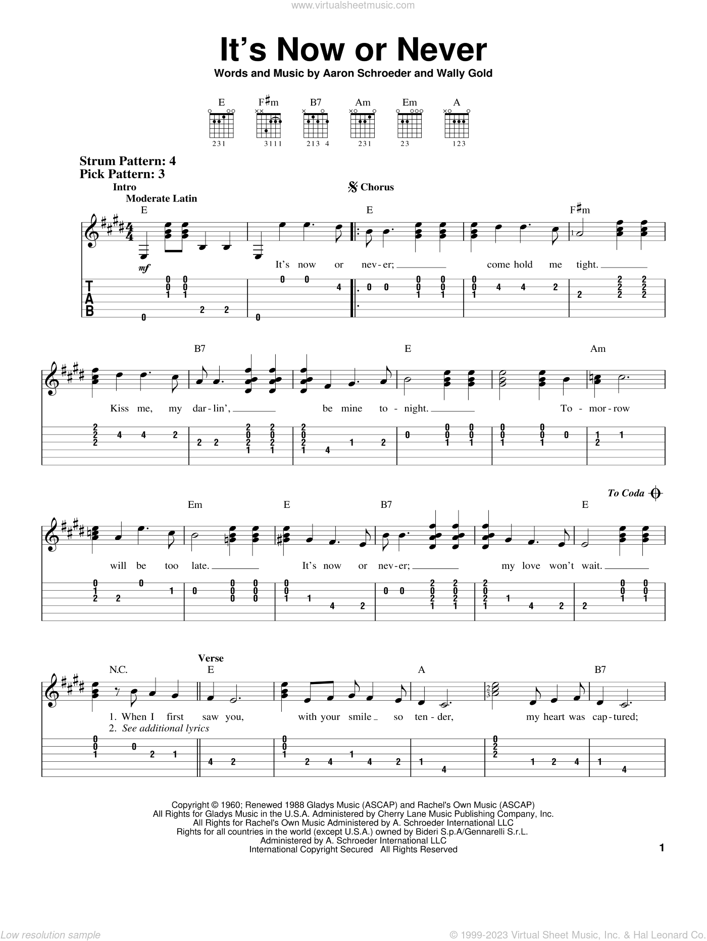 Presley - It'S Now Or Never Sheet Music For Guitar Solo (Easy Tablature)