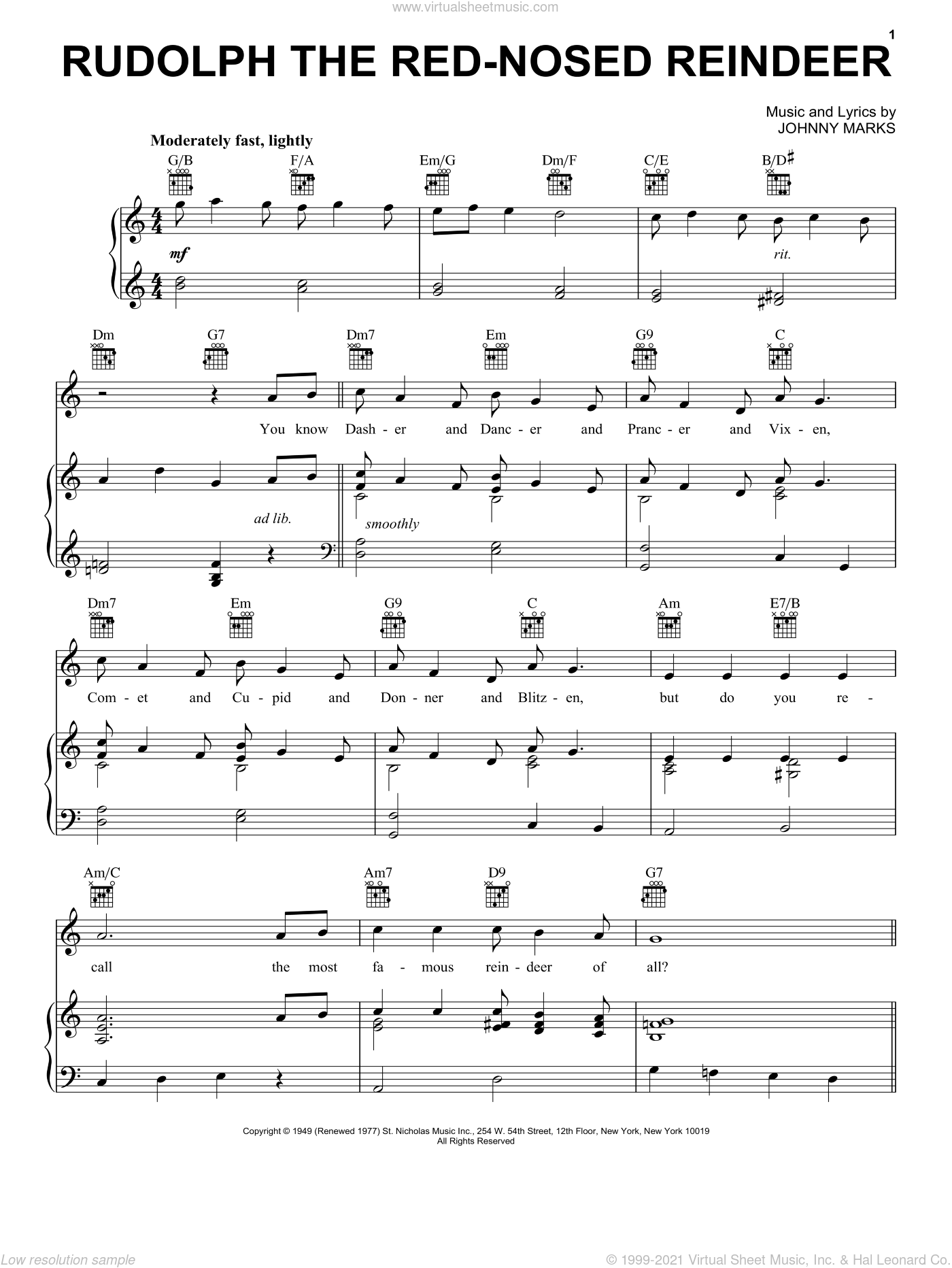 patron Rig mand Hav Rudolph The Red-Nosed Reindeer sheet music for voice, piano or guitar