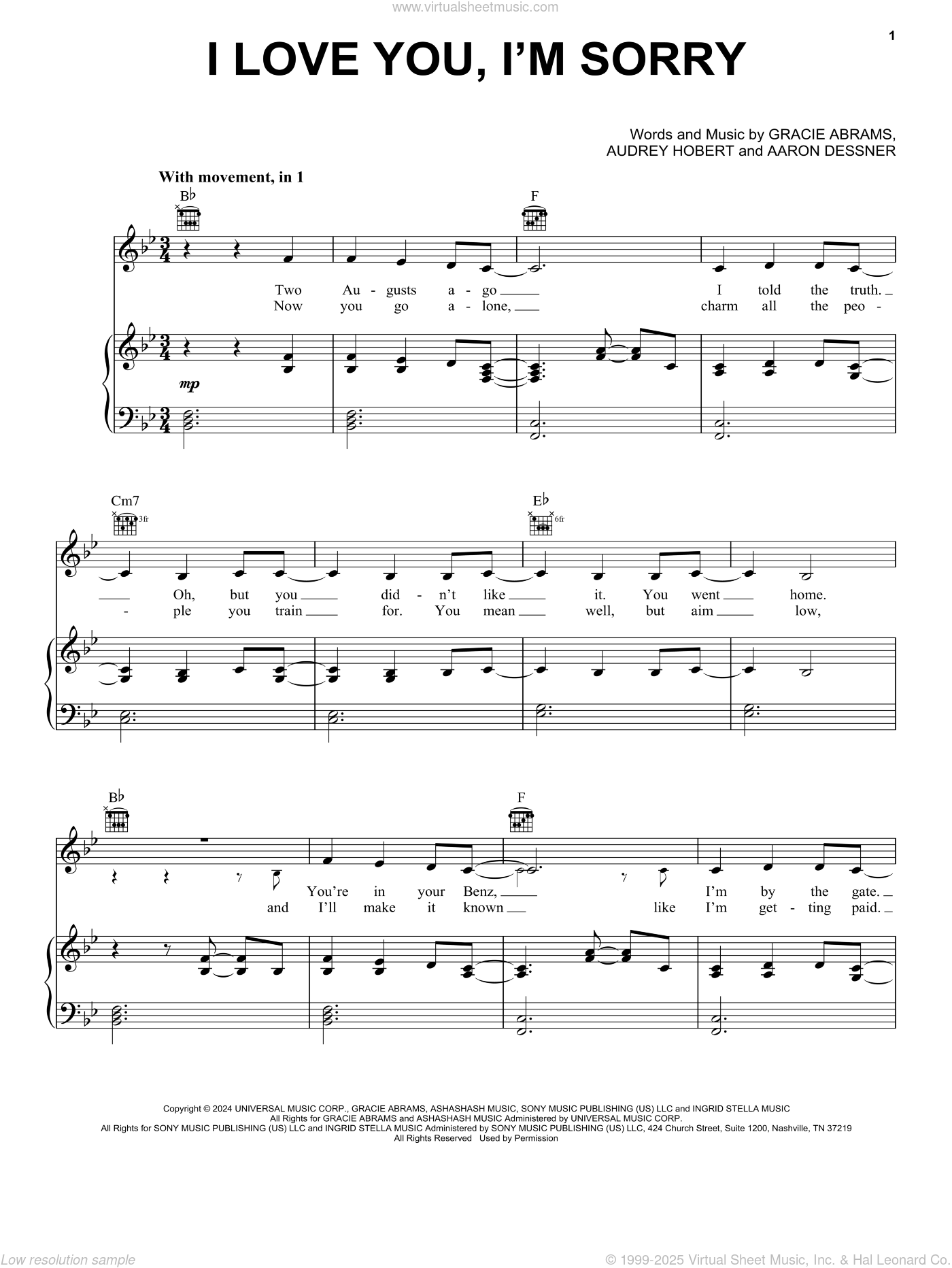 I Love You, I'm Sorry sheet music for voice, piano or guitar