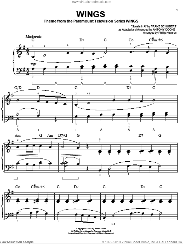 Wings (arr. Phillip Keveren) sheet music for piano solo (PDF)