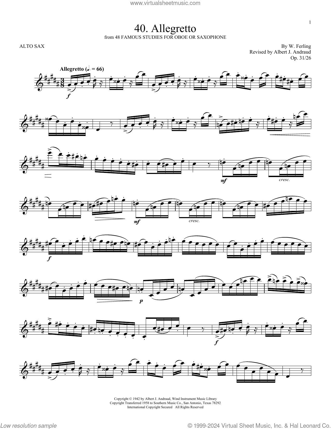 Etude No. 40 sheet music for alto saxophone solo (PDF)