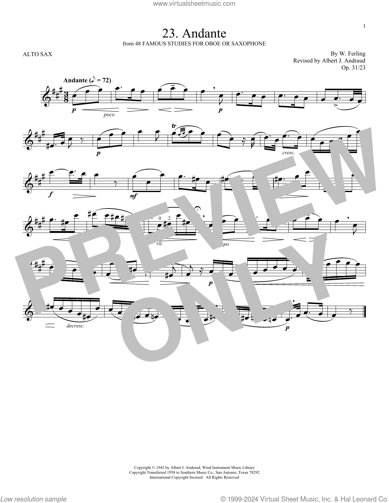 Etude No. 23 sheet music for alto saxophone solo (PDF)