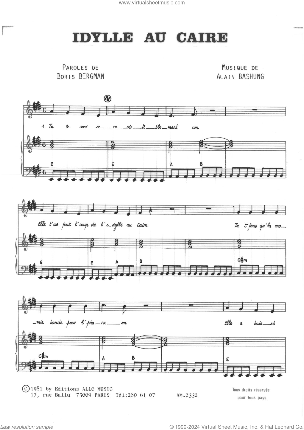 Idylle Au Caire sheet music for voice and piano (PDF)