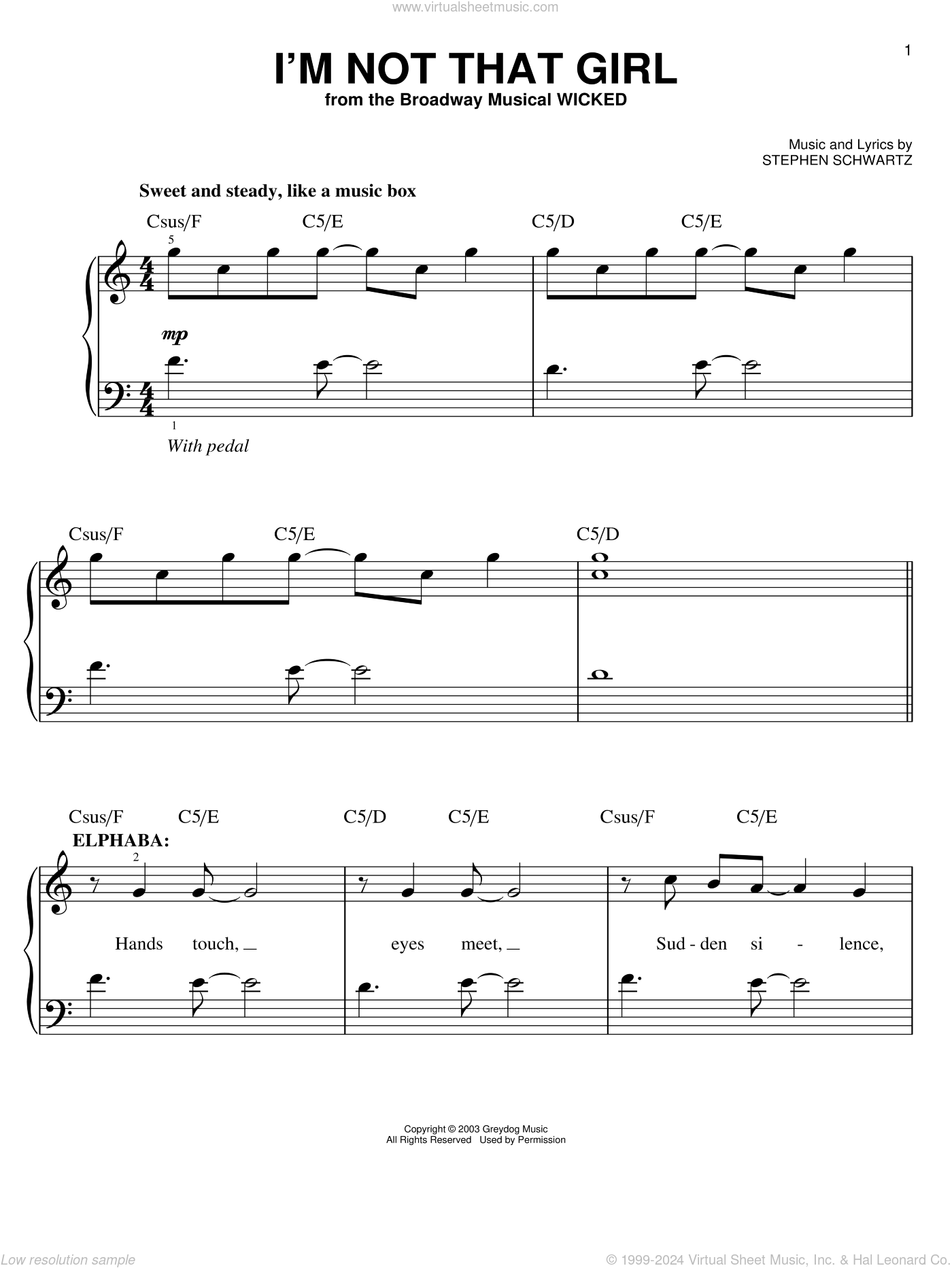 Schwartz I m Not That Girl from Wicked Sheet Music easy For Piano popular-from-wicked-sheet-music-piano-score-free-pdf-download-hk