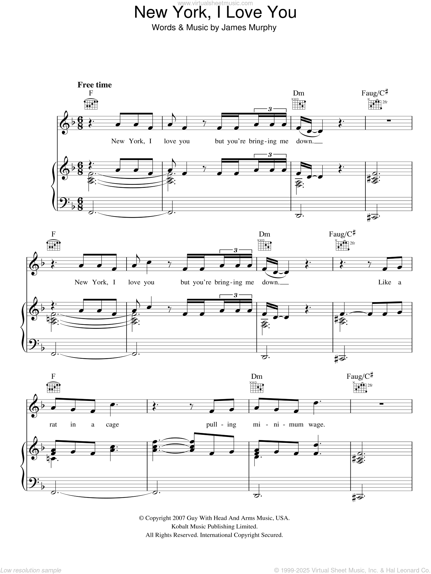 New York, I Love You But You're Bringing Me Down sheet music for voice