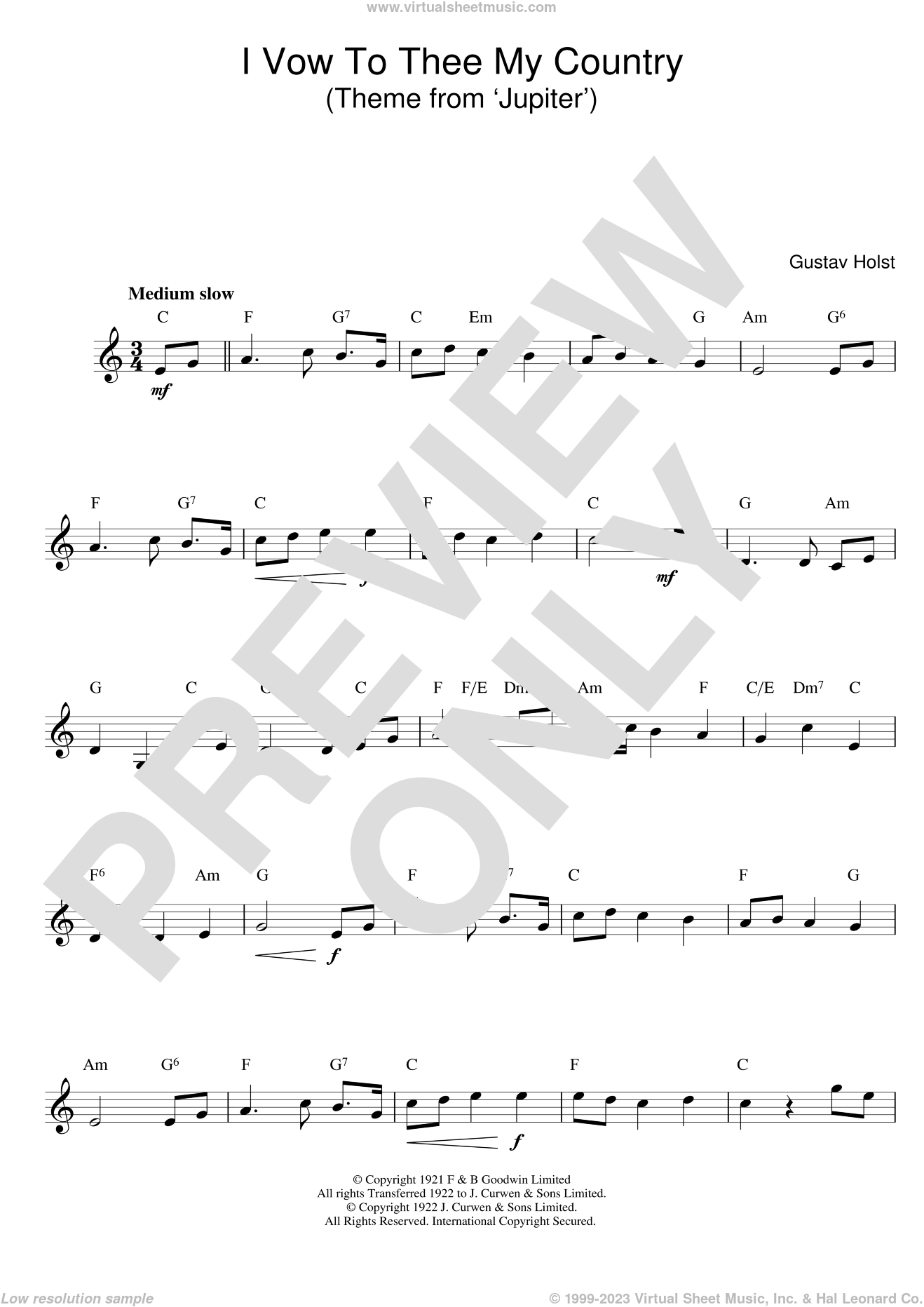 I Vow To Thee My Country sheet music (fake book) (PDF)