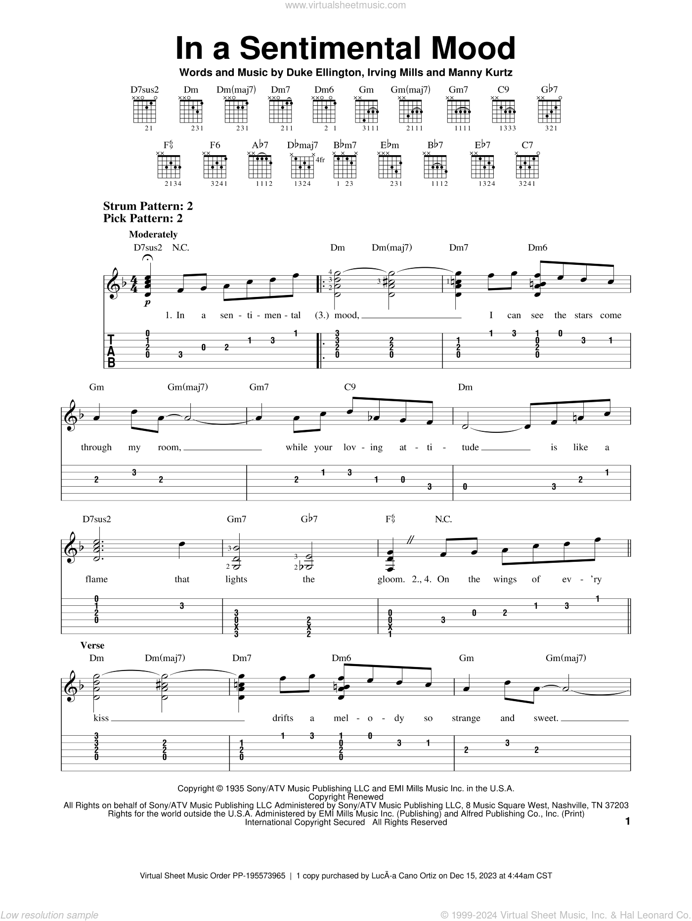 In A Sentimental Mood sheet music (easy) for guitar solo (easy tablature)